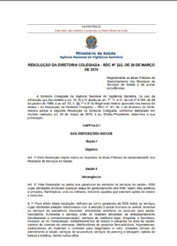 Resolução nº 222 de 2018 - requisitos de boas práticas de gerenciamento dos resíduos de serviços de saúde e dá outras providências