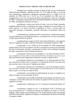 Resolução MS/CNS nº 588, de 12 de julho de 2018